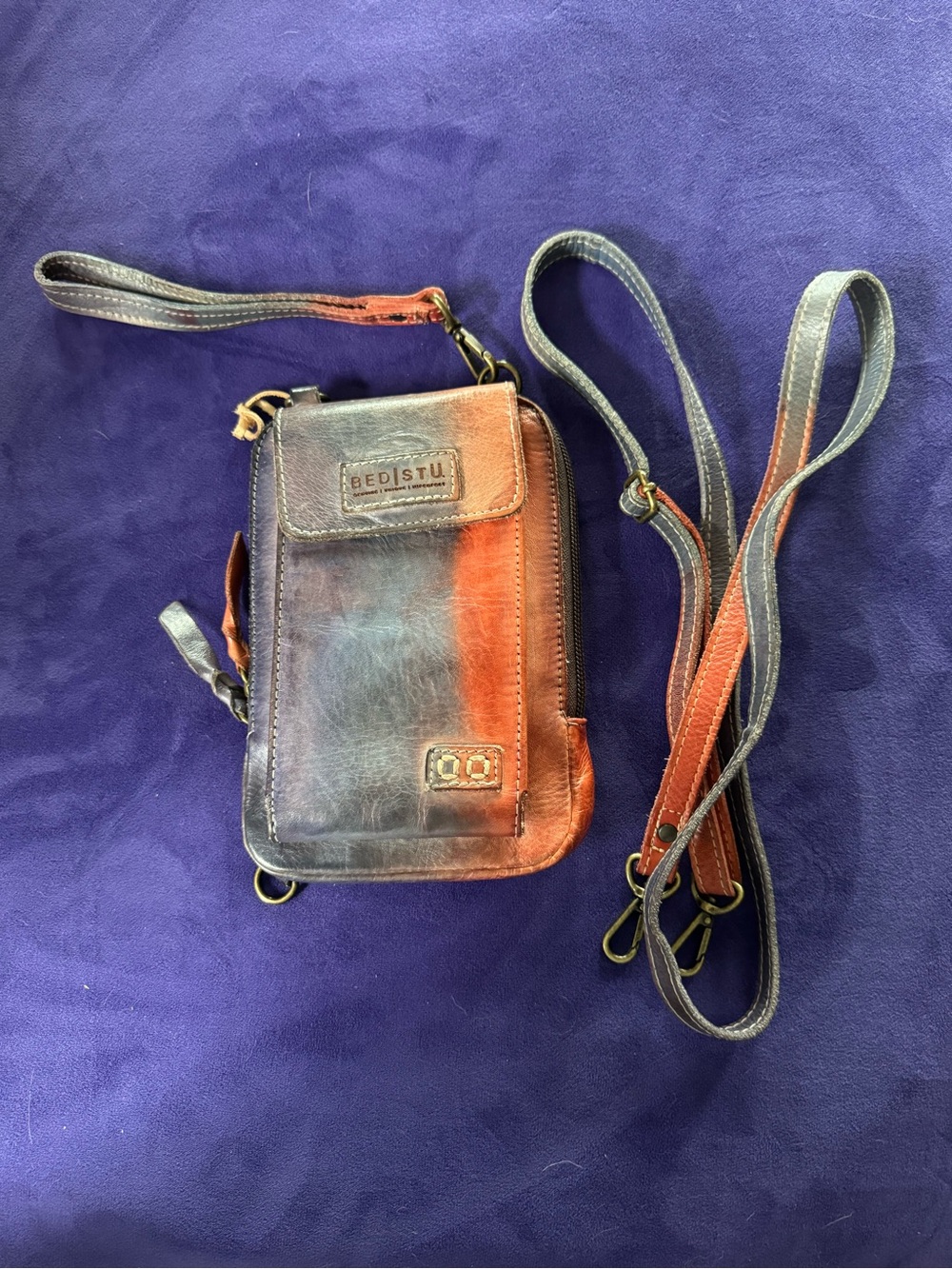 BED|STU Two-Tone Leather Crossbody Clutch in Blue/Pink